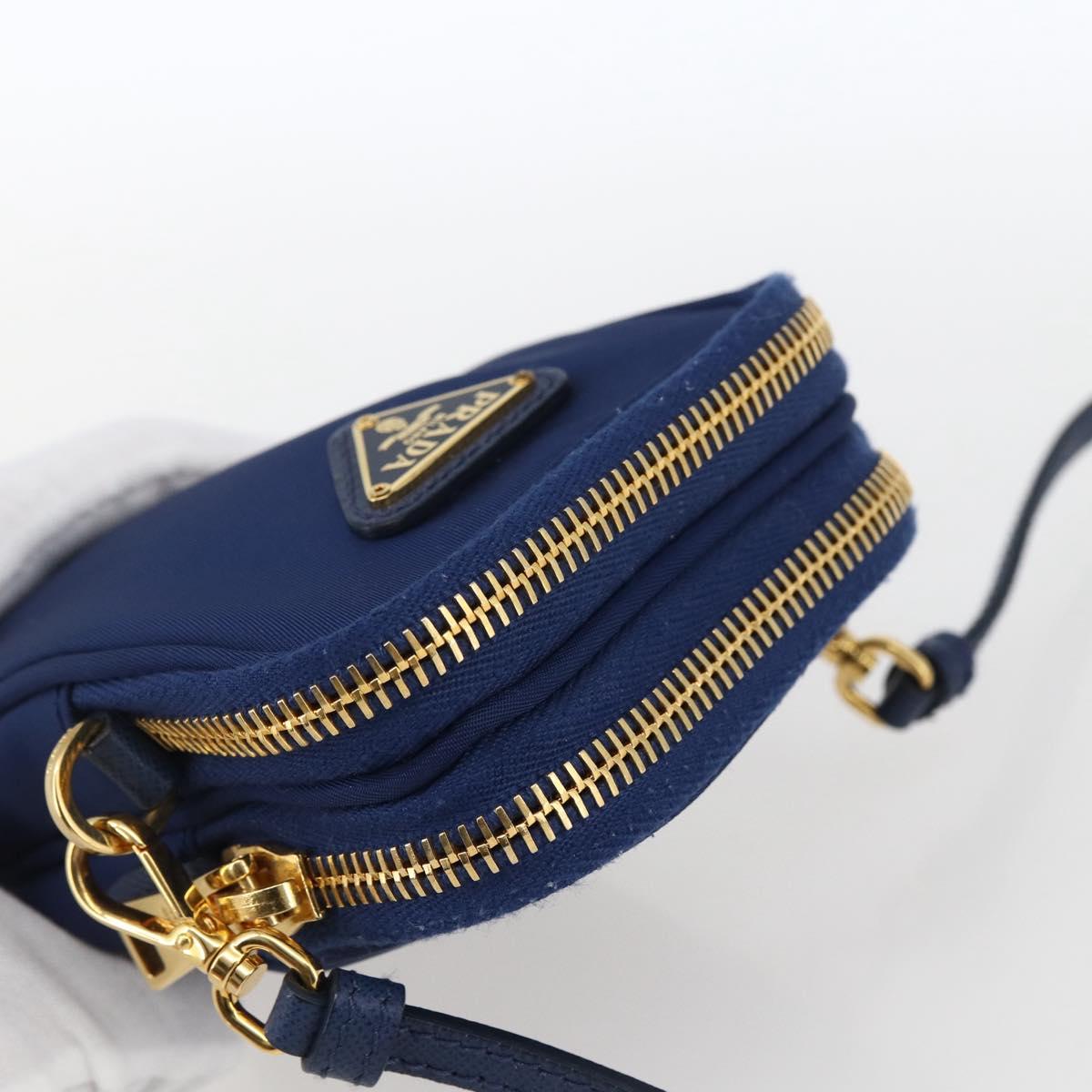 PRADA Shoulder Bag Nylon Blue Gold Auth LNZ265V