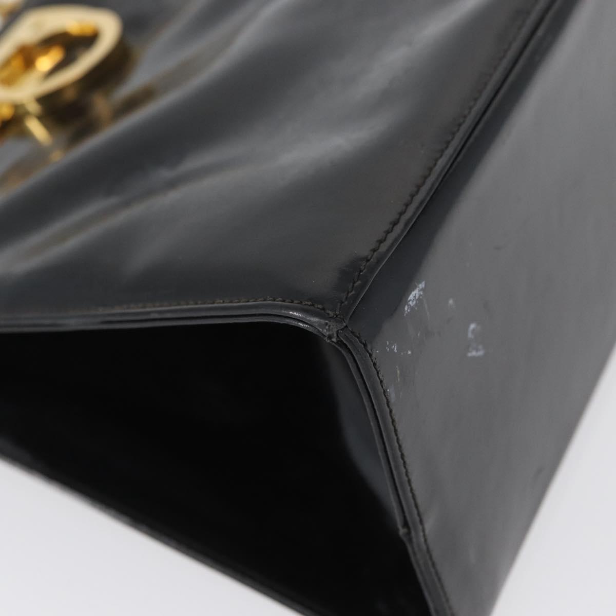 Salvatore Ferragamo Gancini Chain Bag Patent leather Black Gold Auth LNZ268