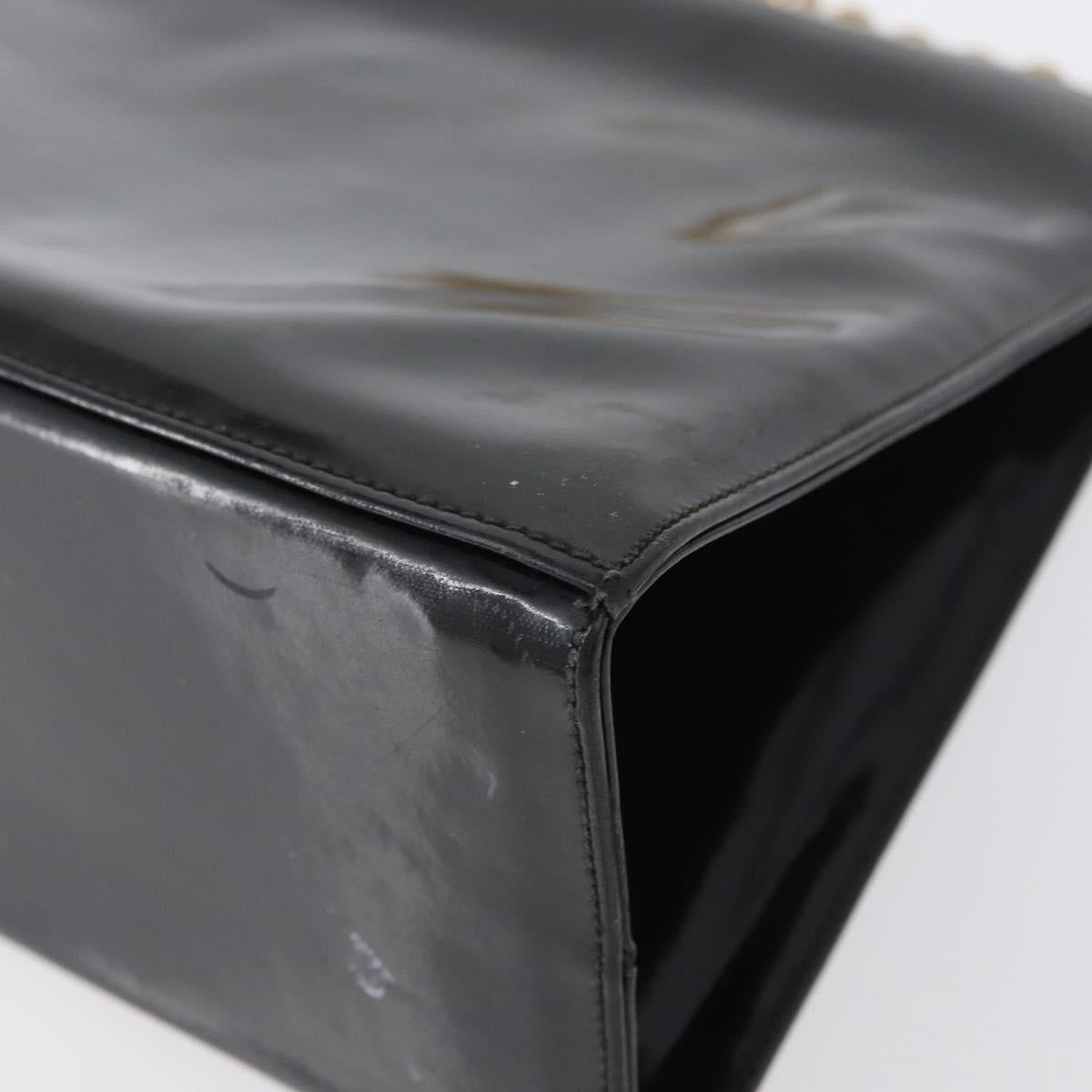 Salvatore Ferragamo Gancini Chain Bag Patent leather Black Gold Auth LNZ268