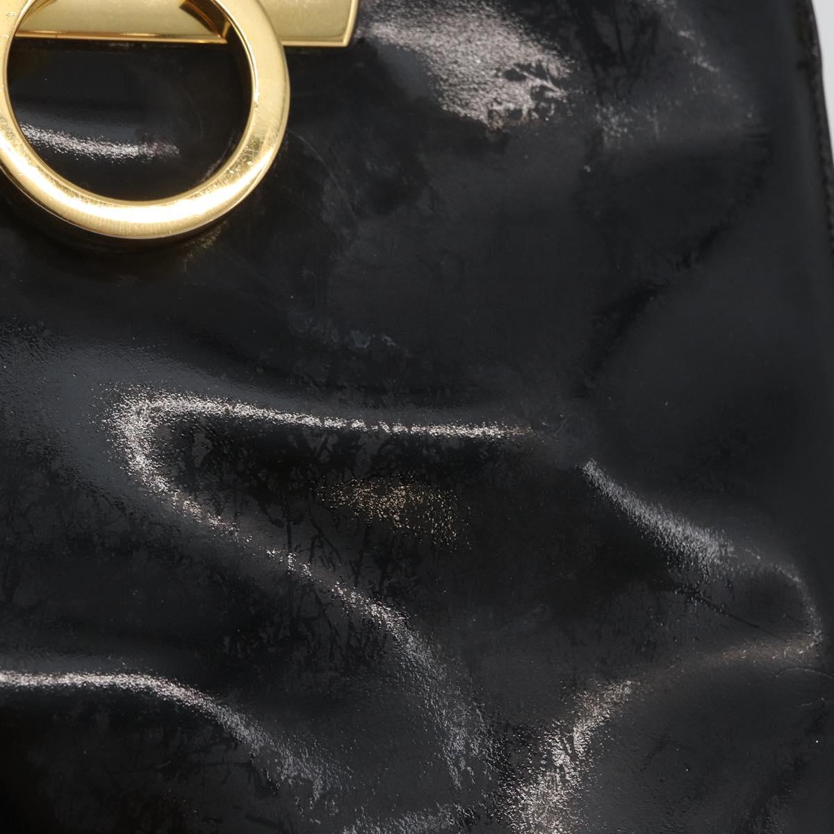 Salvatore Ferragamo Gancini Chain Bag Patent leather Black Gold Auth LNZ268