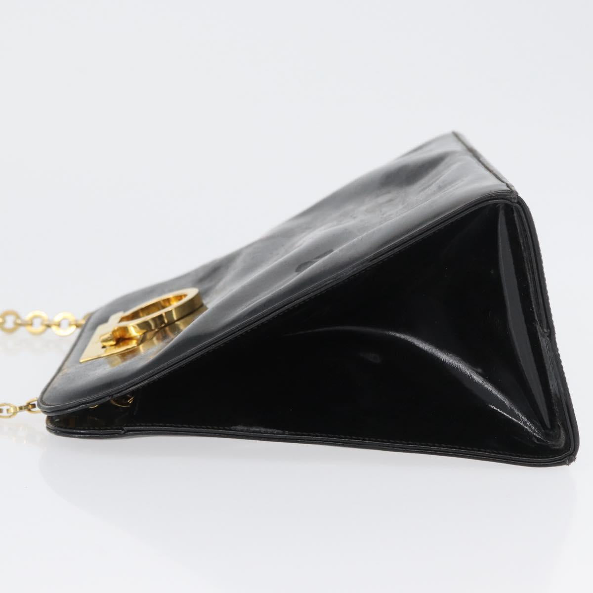 Salvatore Ferragamo Gancini Chain Bag Patent leather Black Gold Auth LNZ268