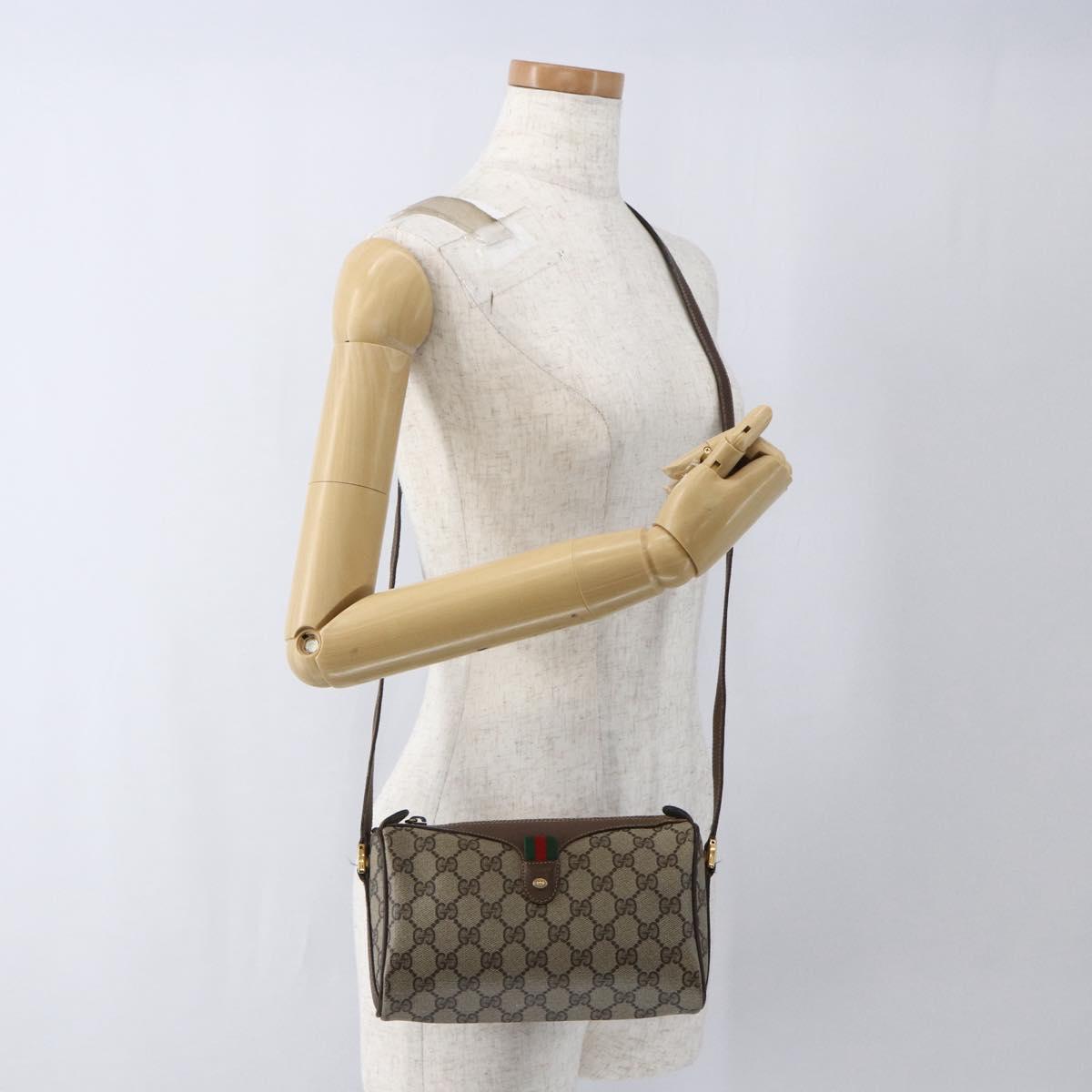 GUCCI GG Supreme Web Sherry Line Bag PVC Beige Gold 89 02 018 Auth LNZ269