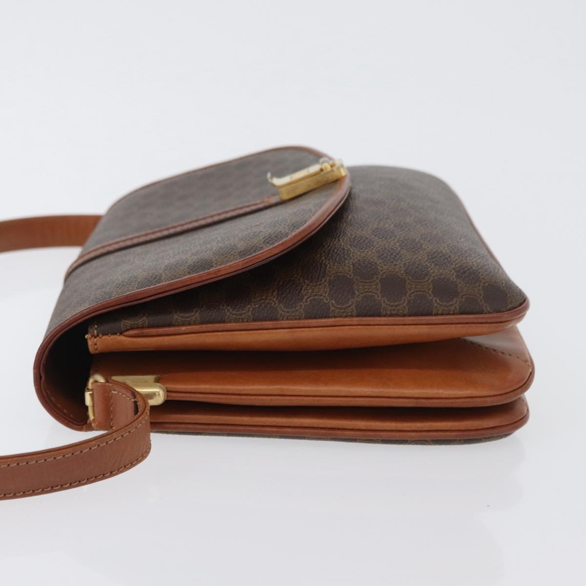 CELINE Macadam Canvas Shoulder Bag PVC Leather Brown Gold Auth LNZ270