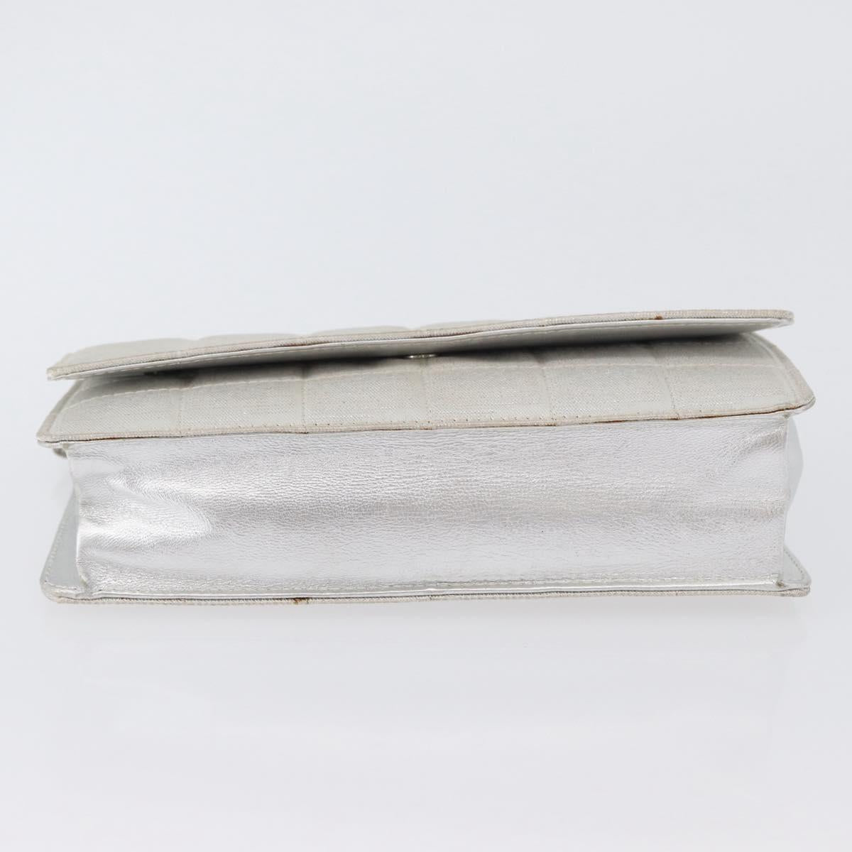 CHANEL New Travel Line Choco Bar Chain Shoulder Bag Nylon Silver CC Auth LNZ273A