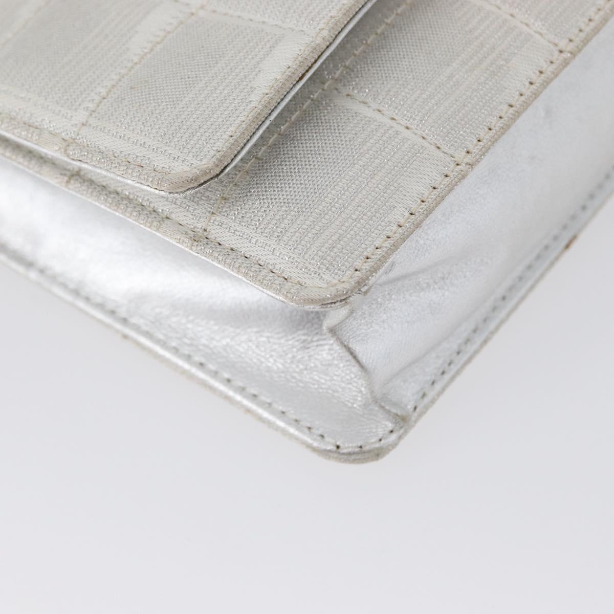 CHANEL New Travel Line Choco Bar Chain Shoulder Bag Nylon Silver CC Auth LNZ273A