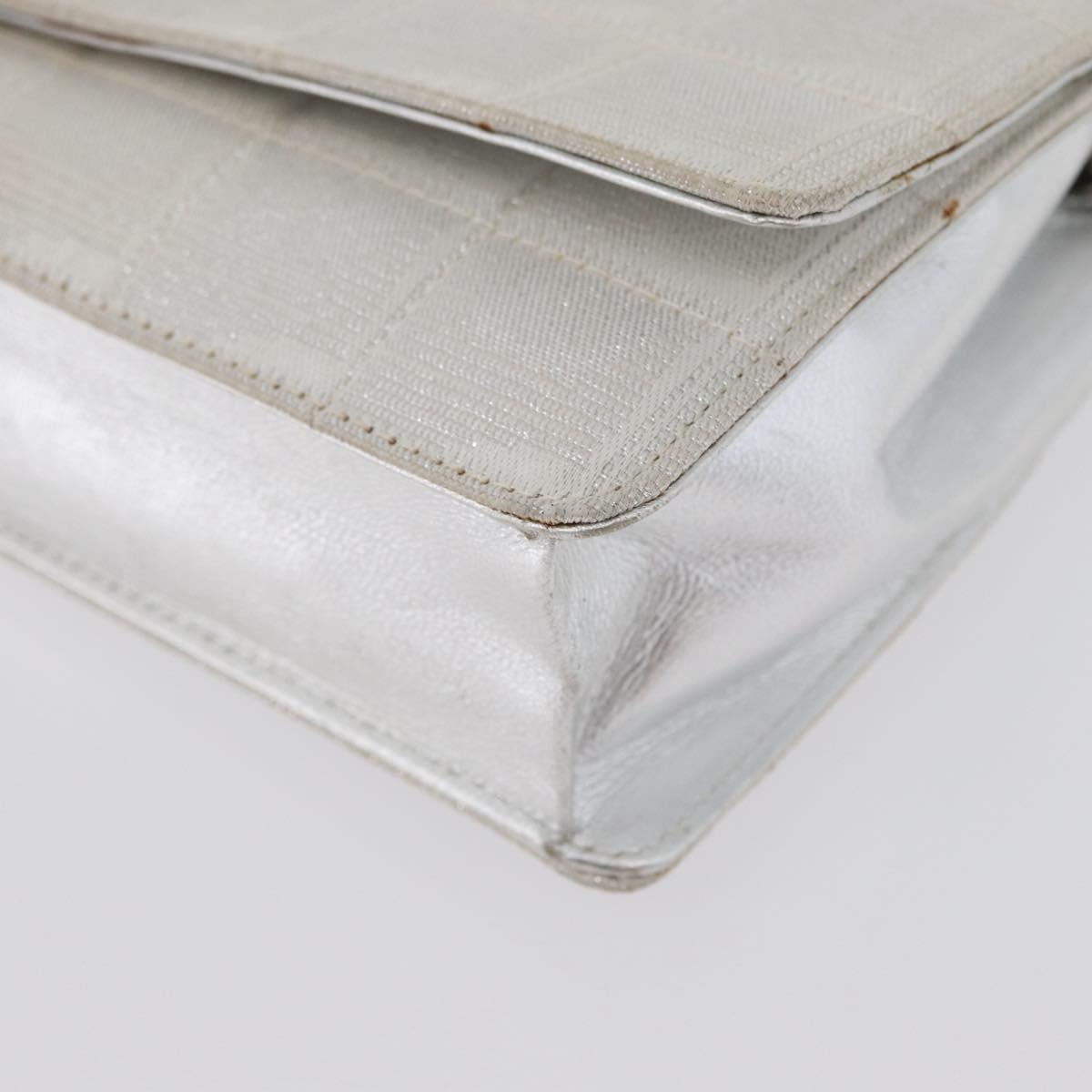 CHANEL New Travel Line Choco Bar Chain Shoulder Bag Nylon Silver CC Auth LNZ273A