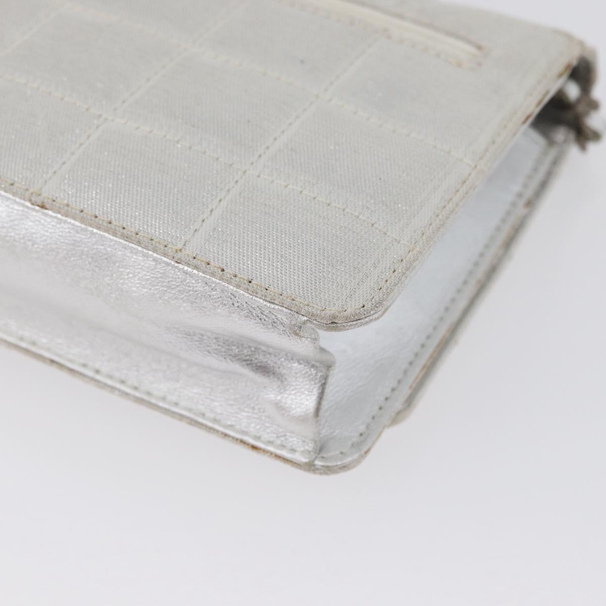 CHANEL New Travel Line Choco Bar Chain Shoulder Bag Nylon Silver CC Auth LNZ273A