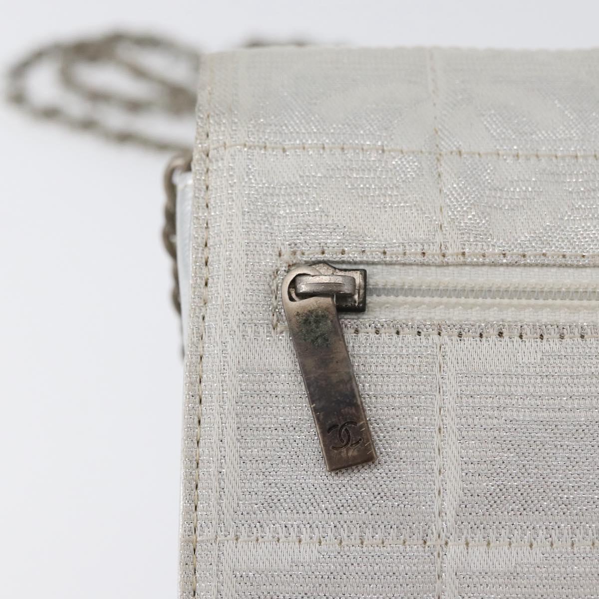 CHANEL New Travel Line Choco Bar Chain Shoulder Bag Nylon Silver CC Auth LNZ273A