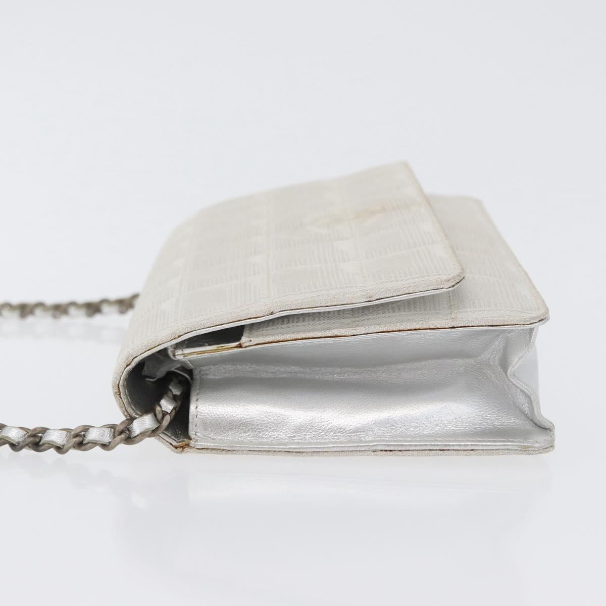 CHANEL New Travel Line Choco Bar Chain Shoulder Bag Nylon Silver CC Auth LNZ273A