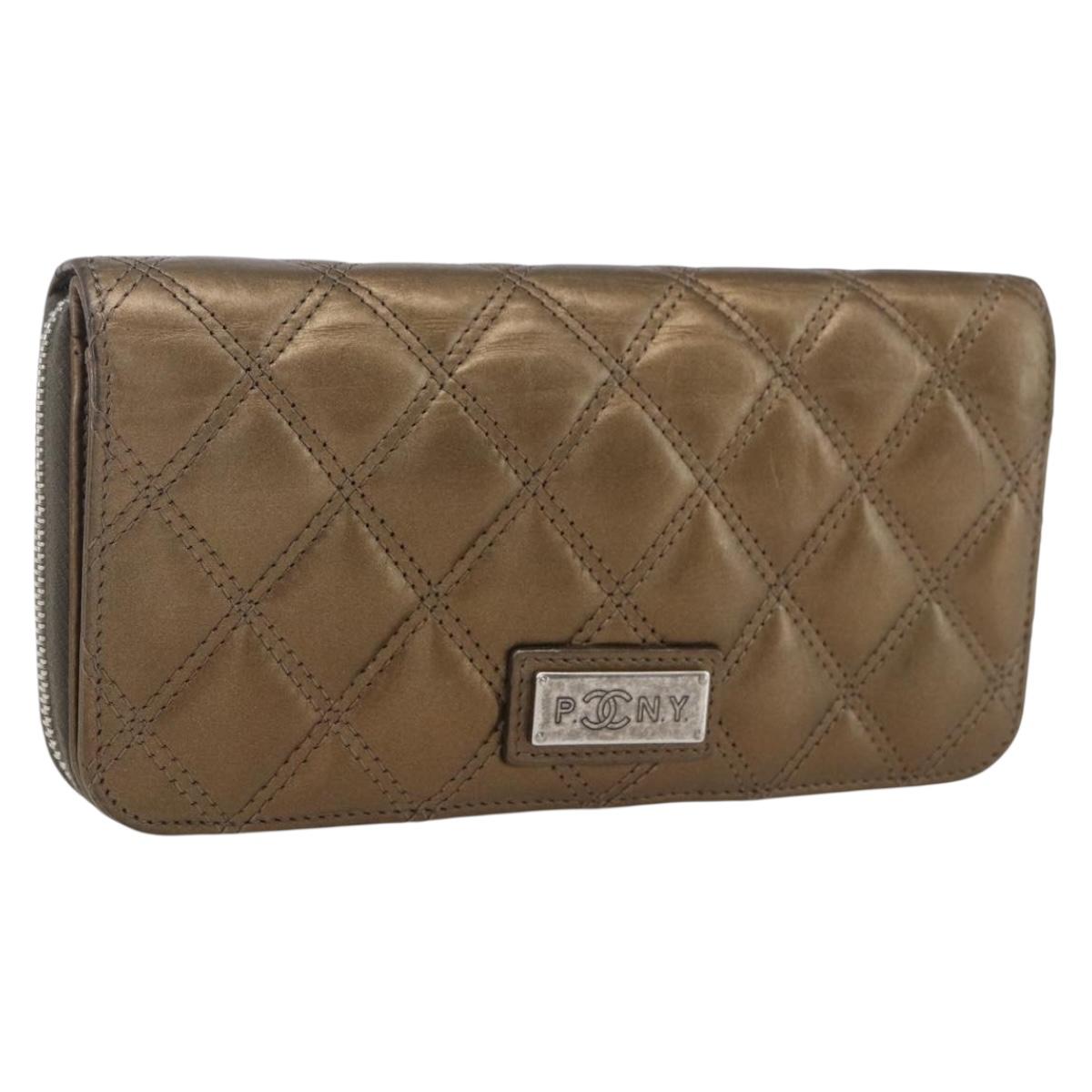 CHANEL Bicolore Long Wallet Leather Gold CC Auth LNZ276V