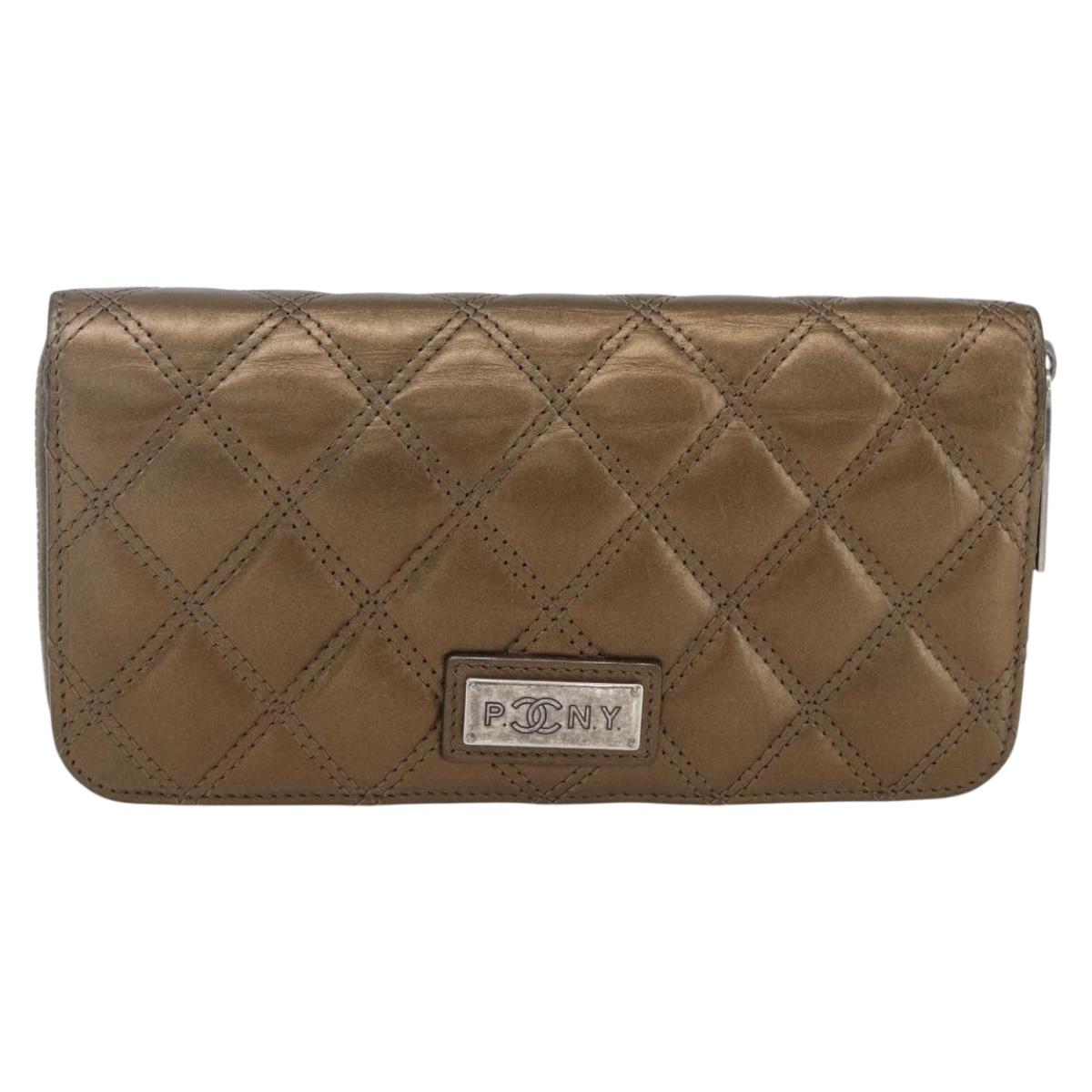 CHANEL Bicolore Long Wallet Leather Gold CC Auth LNZ276V