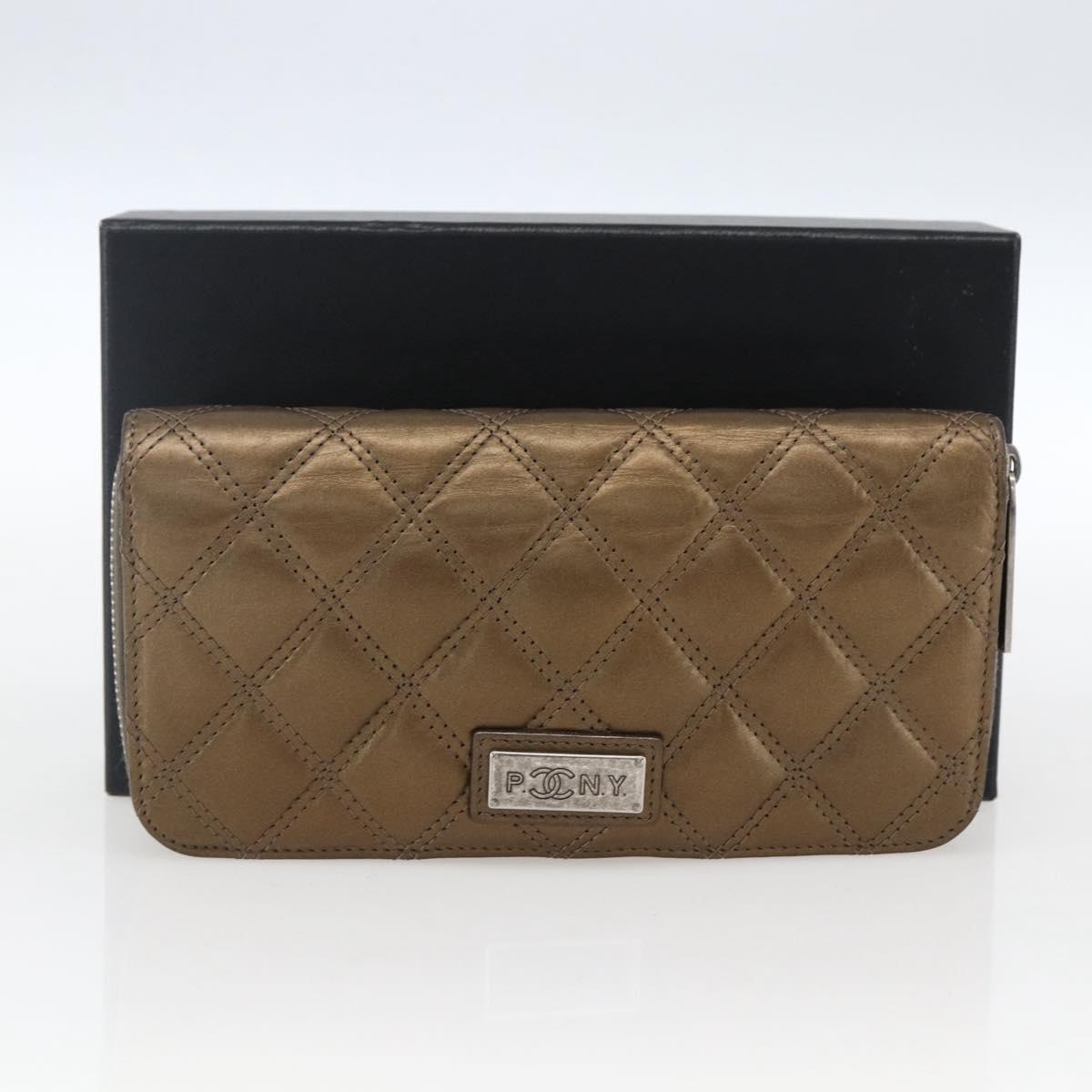 CHANEL Bicolore Long Wallet Leather Gold CC Auth LNZ276V