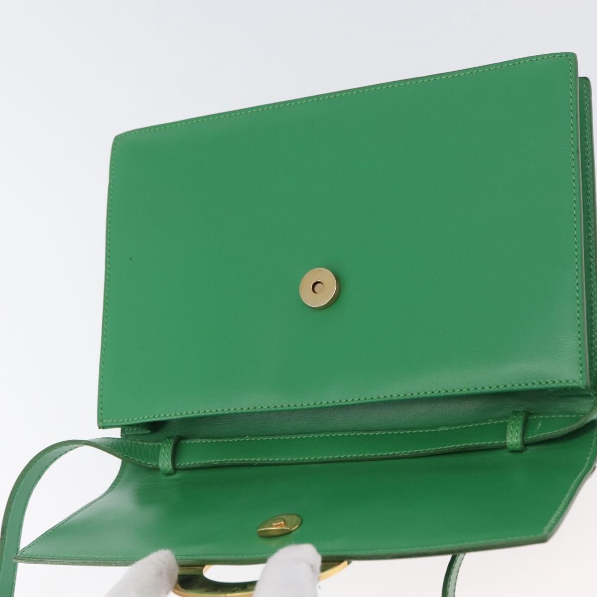 CELINE Circle Shoulder Bag Leather Green Gold Auth LNZ294V