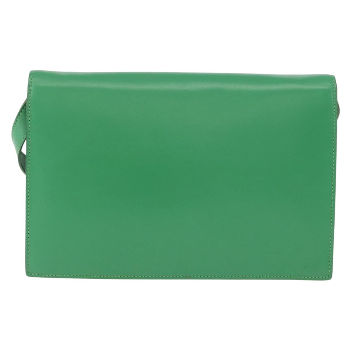 CELINE Circle Shoulder Bag Leather Green Gold Auth LNZ294V