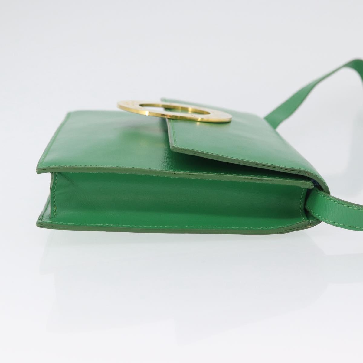 CELINE Circle Shoulder Bag Leather Green Gold Auth LNZ294V