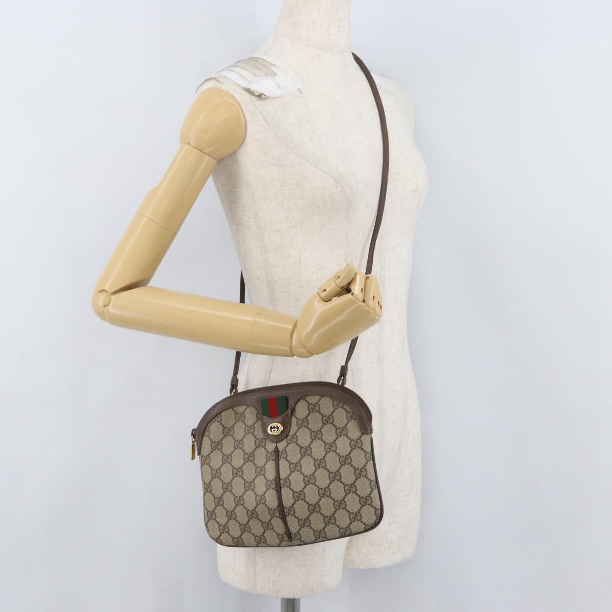 GUCCI GG Supreme Web Sherry Line Bag PVC Beige Gold 904 02 047 Auth LNZ296