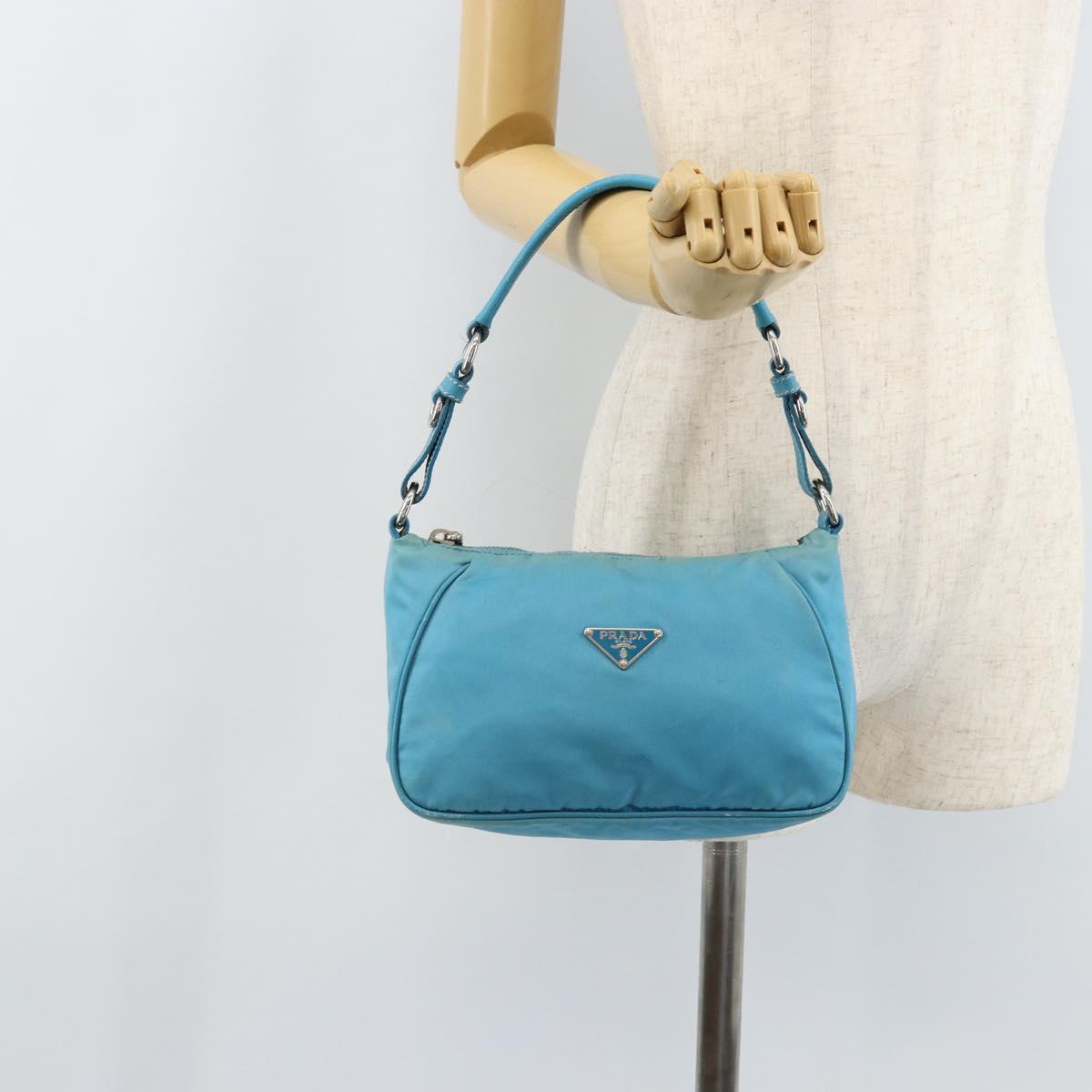 PRADA Shoulder Bag Nylon Light Blue Silver Auth LNZ298