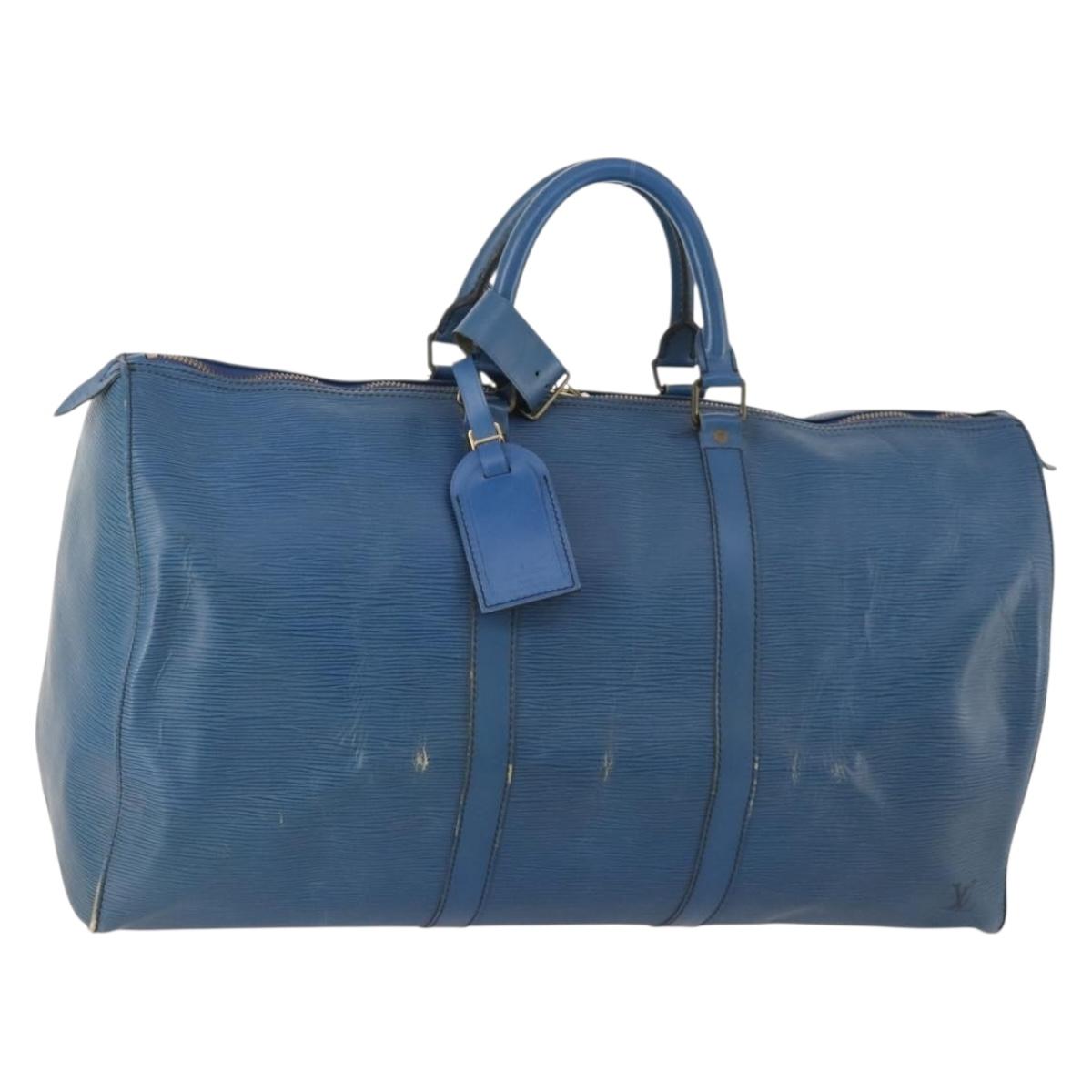 LOUIS VUITTON Epi Keepall 50 Boston Bag Blue M42965 LV Auth LNZ303