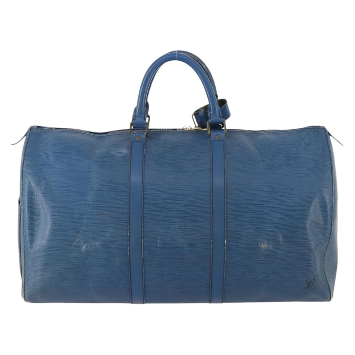 LOUIS VUITTON Epi Keepall 50 Boston Bag Blue M42965 LV Auth LNZ303