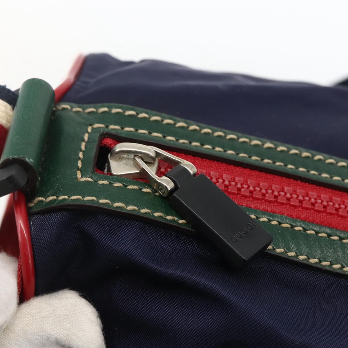 GUCCI Sherry Line Hand Bag Nylon 2way Navy Red 189657 Auth LNZ304
