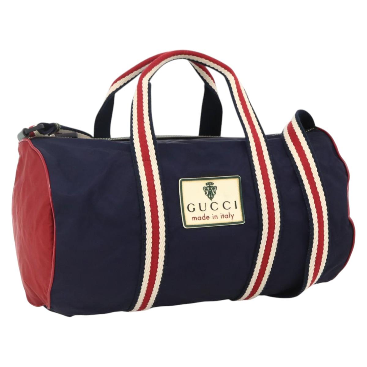 GUCCI Sherry Line Hand Bag Nylon 2way Navy Red 189657 Auth LNZ304