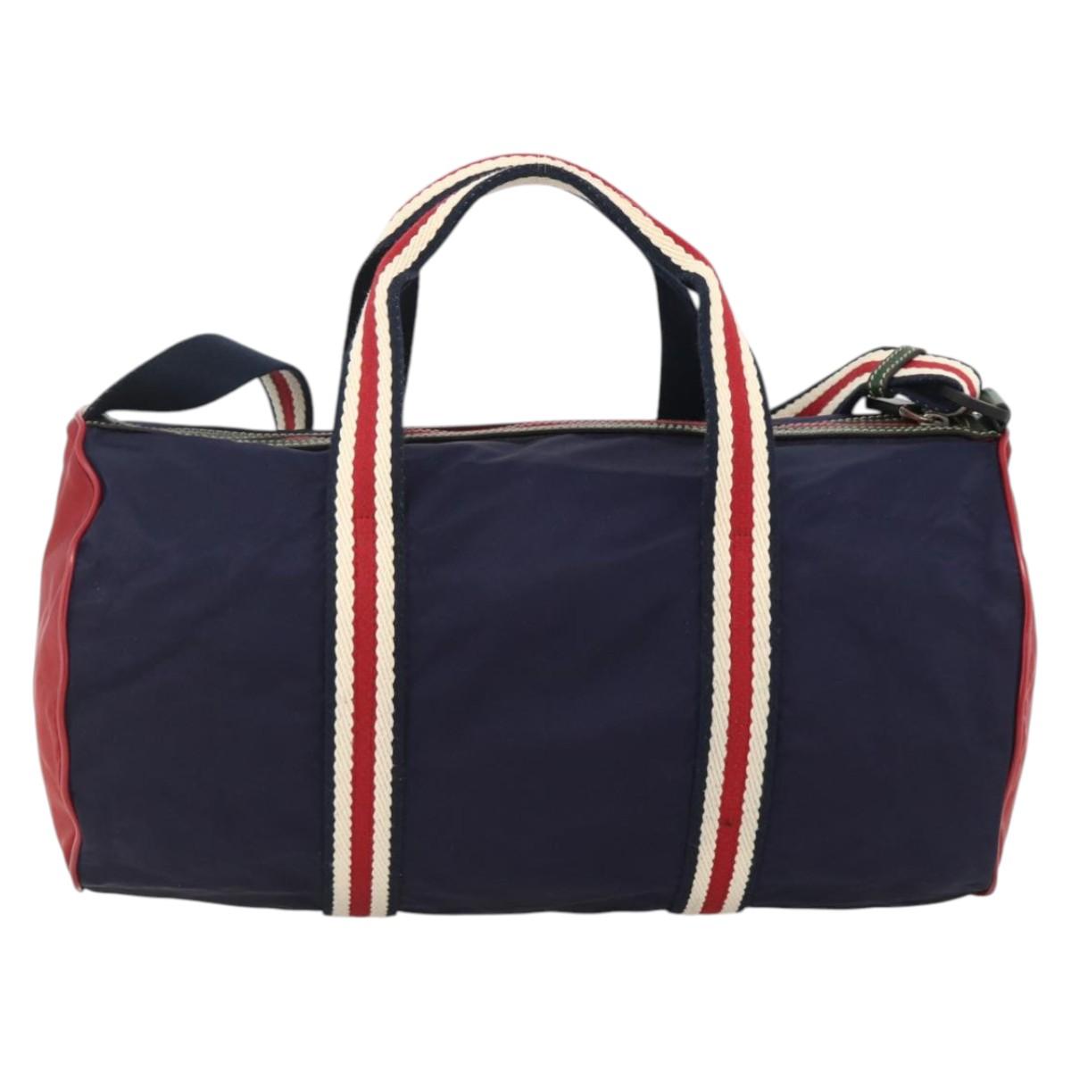 GUCCI Sherry Line Hand Bag Nylon 2way Navy Red 189657 Auth LNZ304