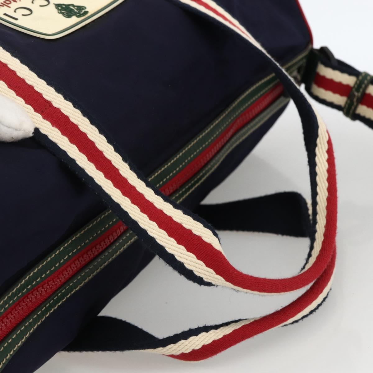 GUCCI Sherry Line Hand Bag Nylon 2way Navy Red 189657 Auth LNZ304