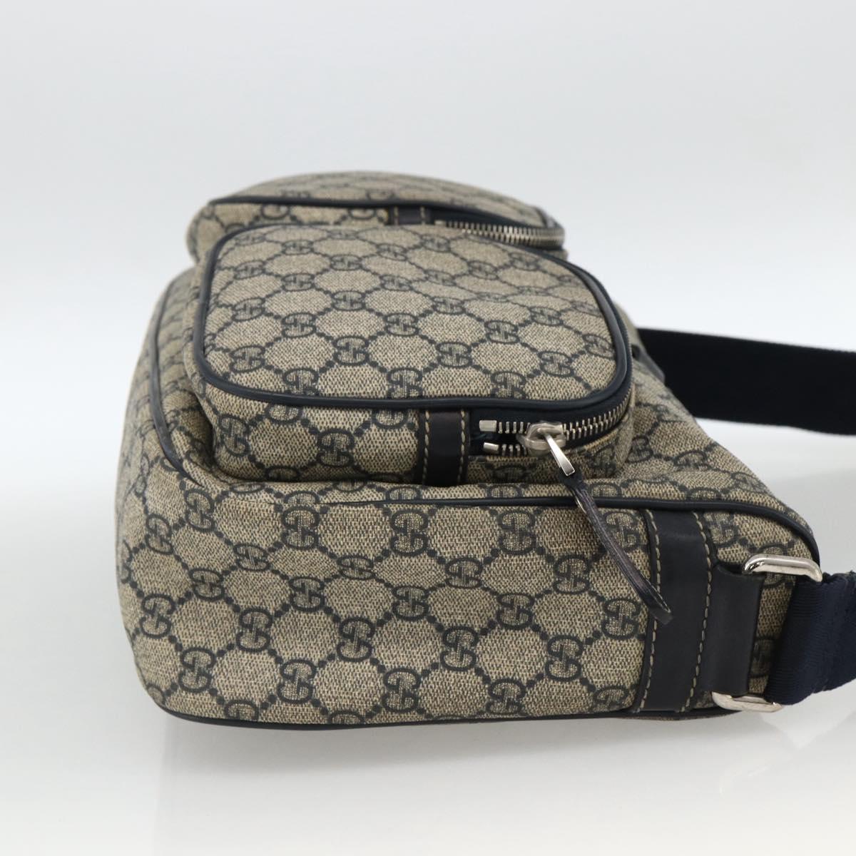 GUCCI GG Supreme Shoulder Bag PVC Navy Silver 246881 Auth LNZ310