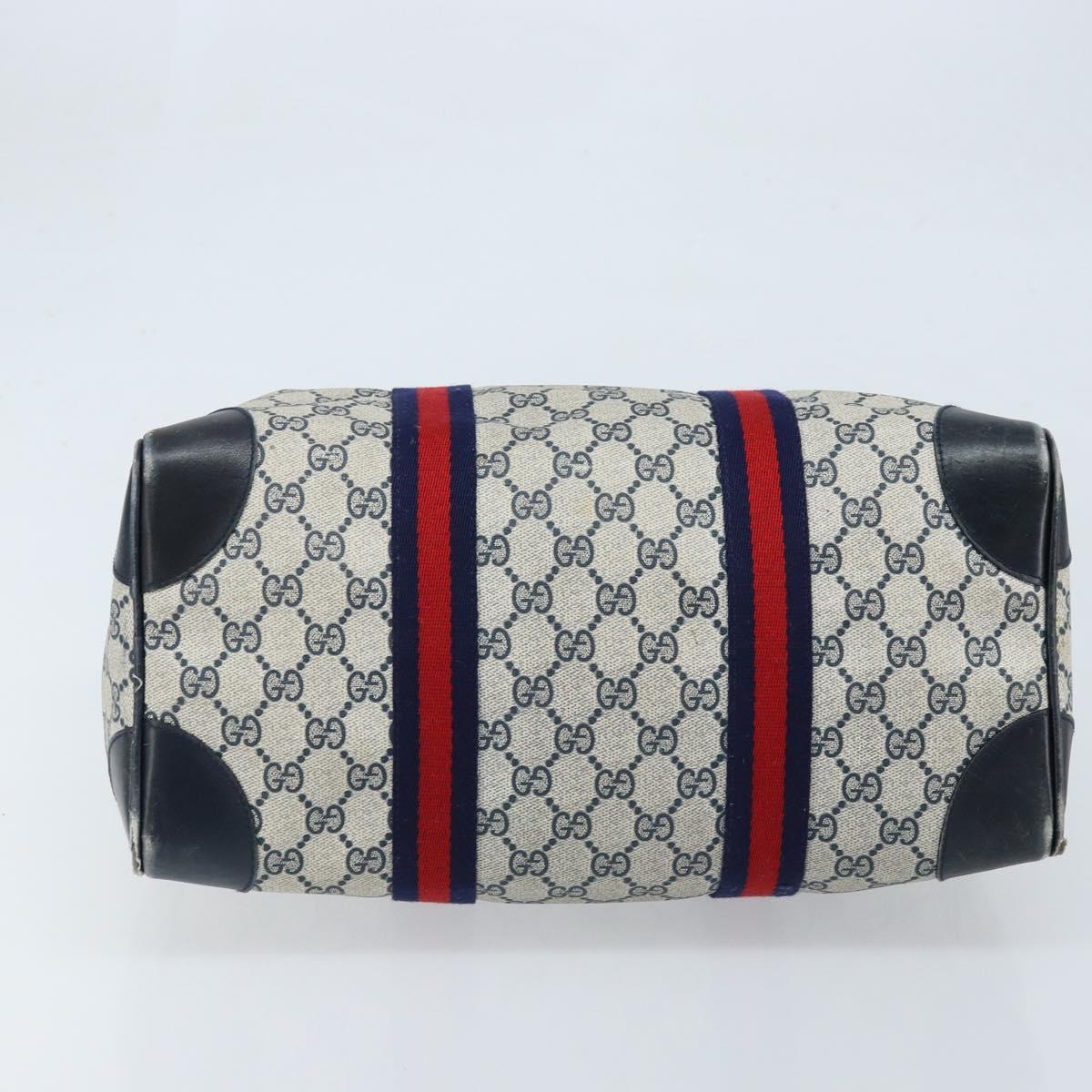 GUCCI GG Supreme Sherry Line Boston Bag PVC Navy Gold Auth LNZ314