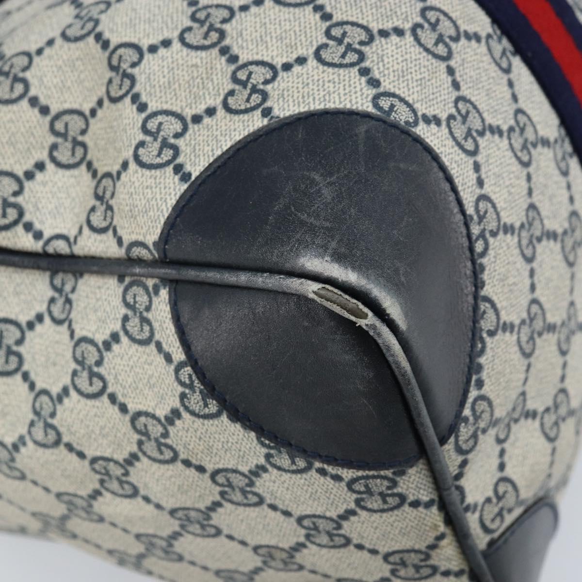 GUCCI GG Supreme Sherry Line Boston Bag PVC Navy Gold Auth LNZ314