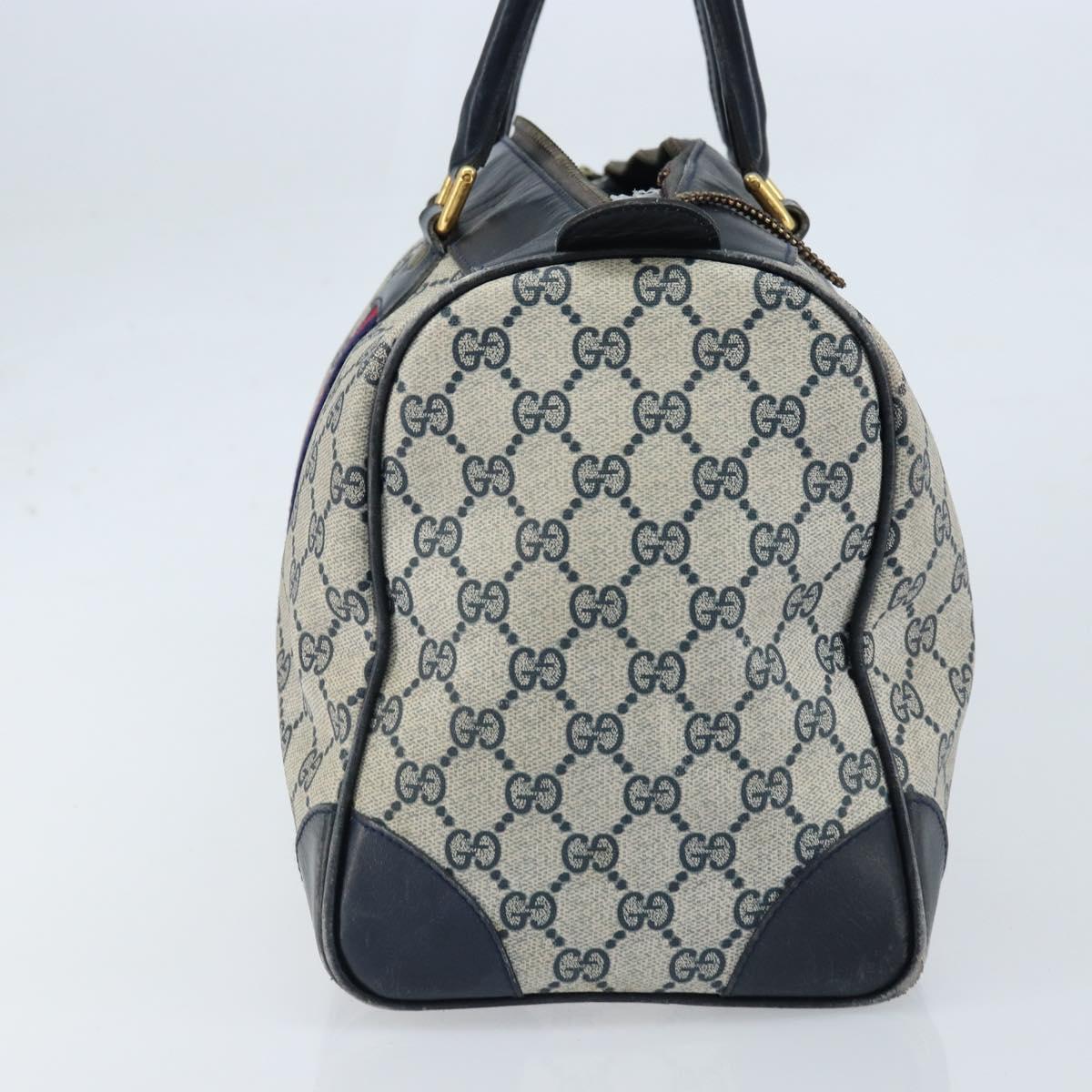 GUCCI GG Supreme Sherry Line Boston Bag PVC Navy Gold Auth LNZ314