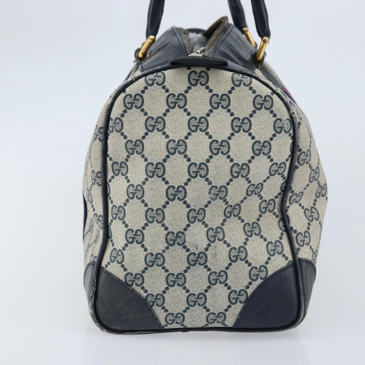 GUCCI GG Supreme Sherry Line Boston Bag PVC Navy Gold Auth LNZ314