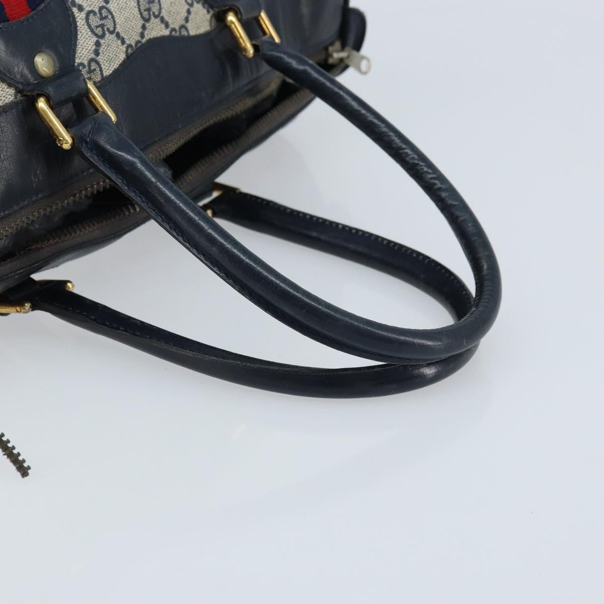 GUCCI GG Supreme Sherry Line Boston Bag PVC Navy Gold Auth LNZ314