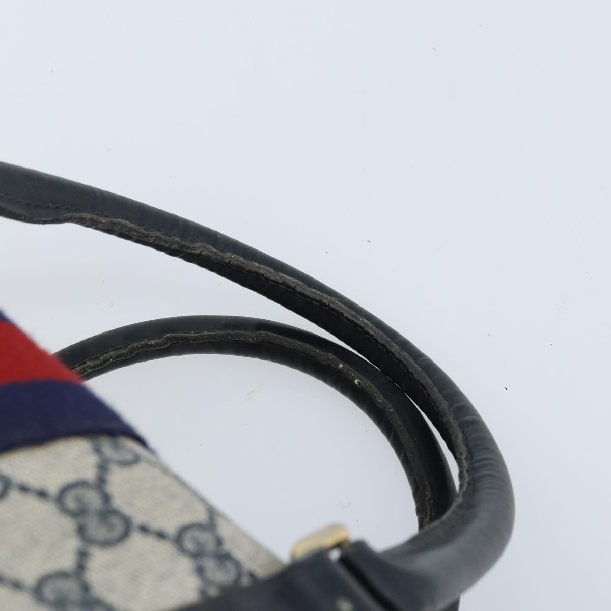 GUCCI GG Supreme Sherry Line Boston Bag PVC Navy Gold Auth LNZ318