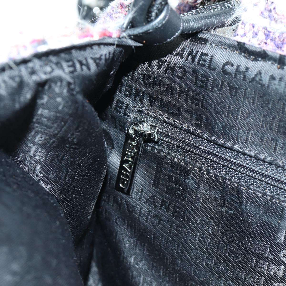 CHANEL Chain Camelia Shoulder Bag Tweed Purple Silver CC Auth LNZ320SAv