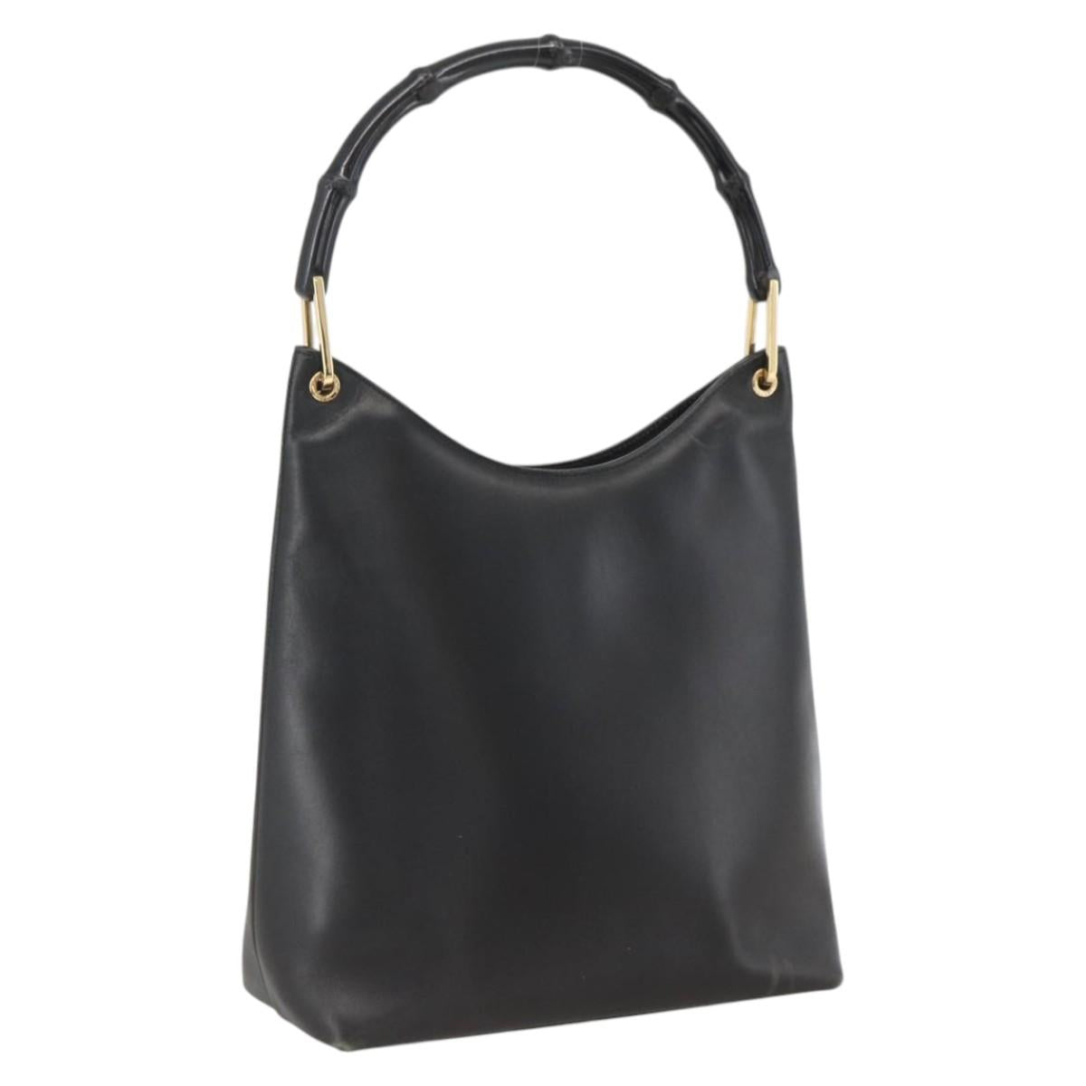 GUCCI Bamboo Shoulder Bag Leather Black Gold 001 3006 Auth LNZ326