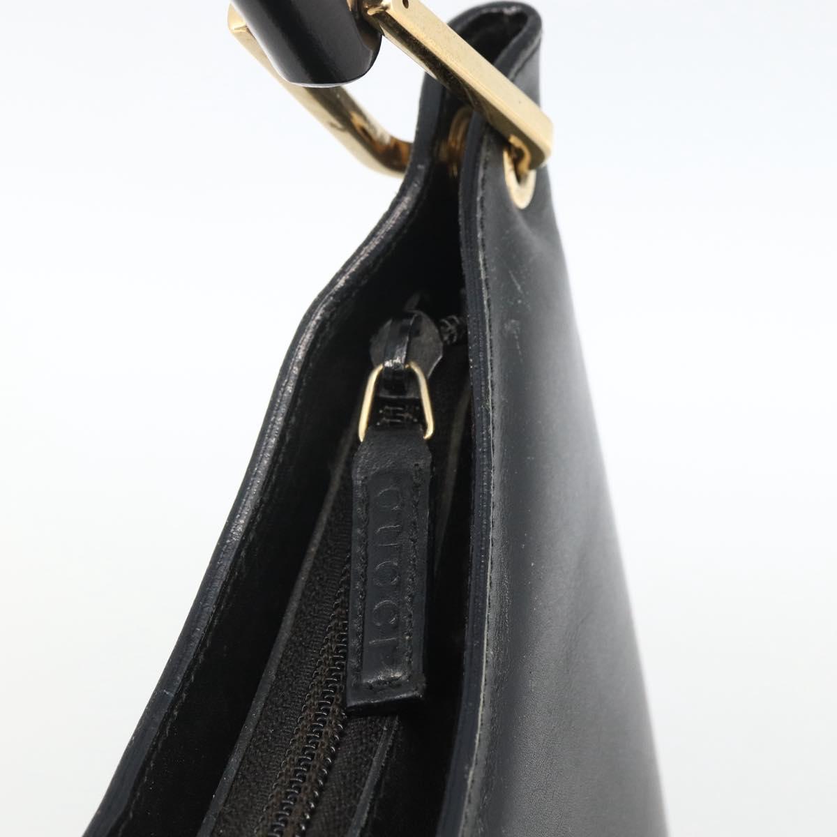 GUCCI Bamboo Shoulder Bag Leather Black Gold 001 3006 Auth LNZ326