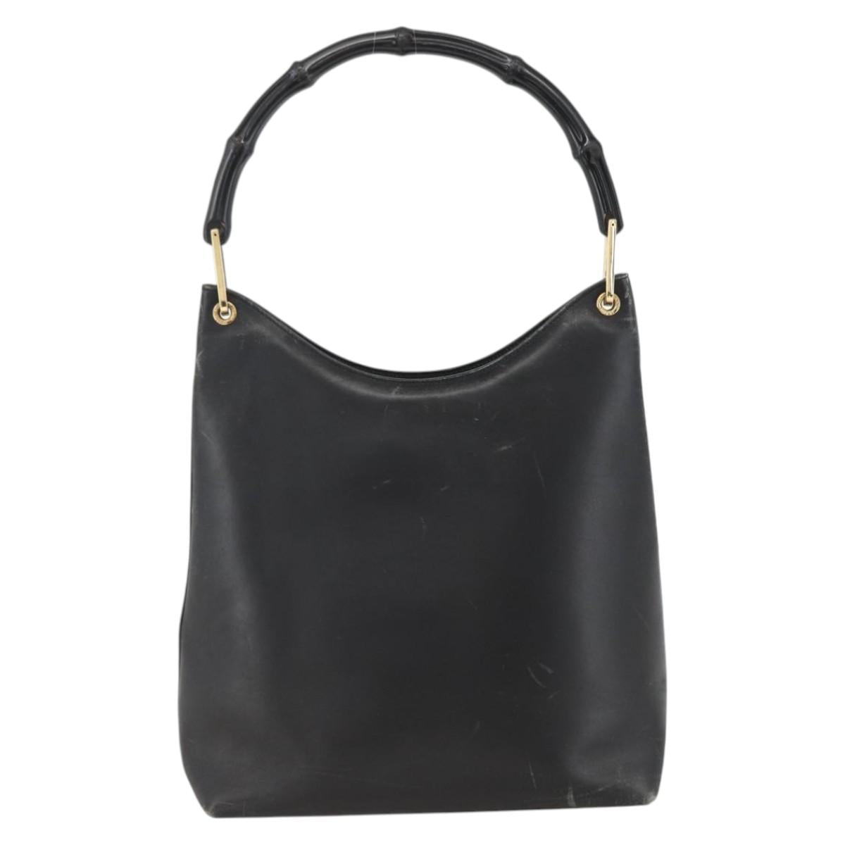 GUCCI Bamboo Shoulder Bag Leather Black Gold 001 3006 Auth LNZ326