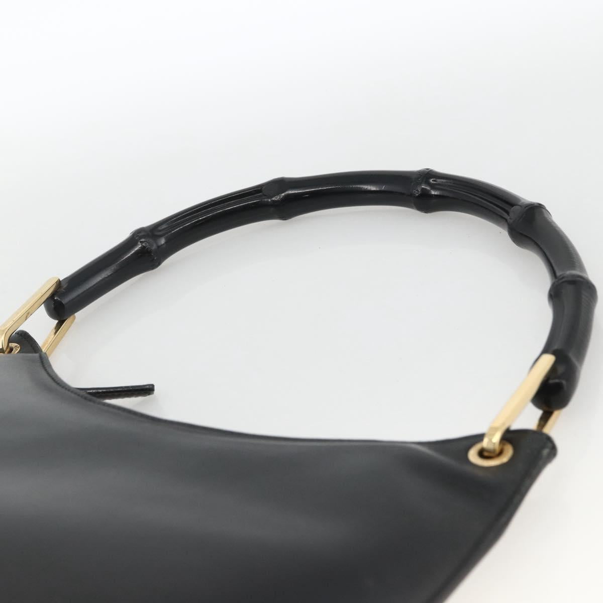GUCCI Bamboo Shoulder Bag Leather Black Gold 001 3006 Auth LNZ326