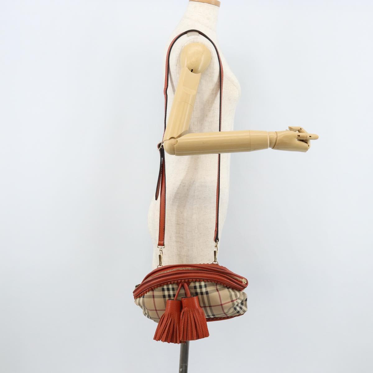 BURBERRY Nova Check Shoulder Bag PVC Beige Gold Auth LNZ329A