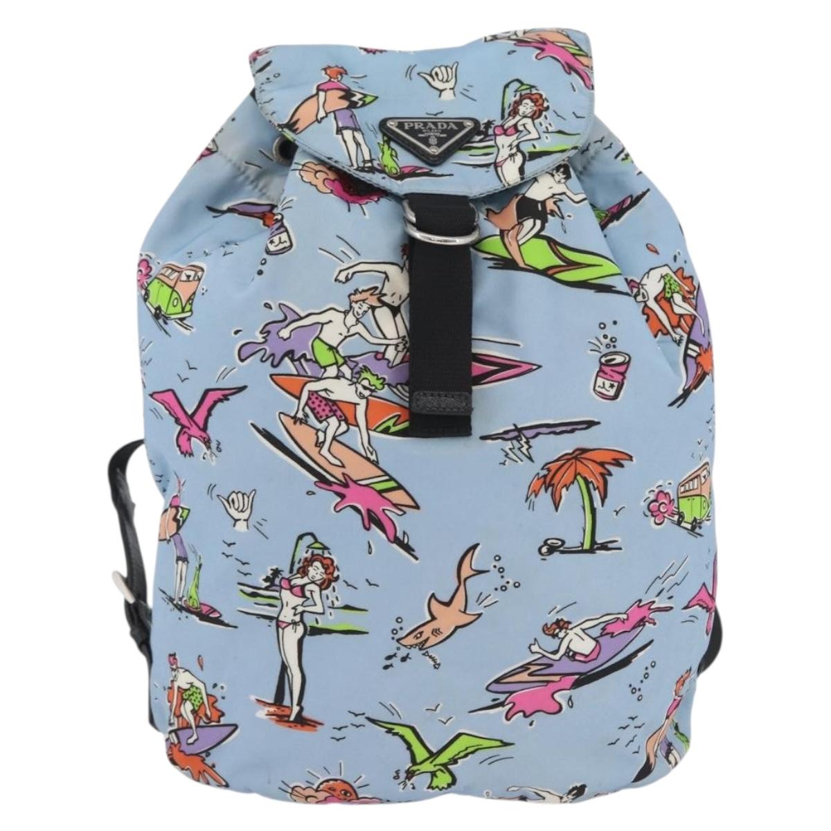 PRADA Backpack Nylon Light Blue Silver Auth LNZ330