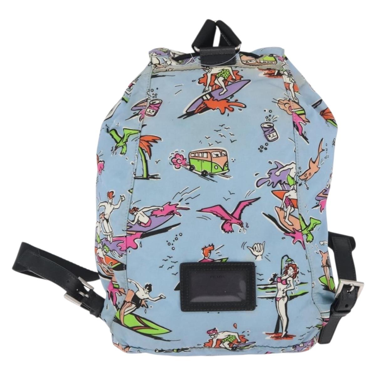 PRADA Backpack Nylon Light Blue Silver Auth LNZ330