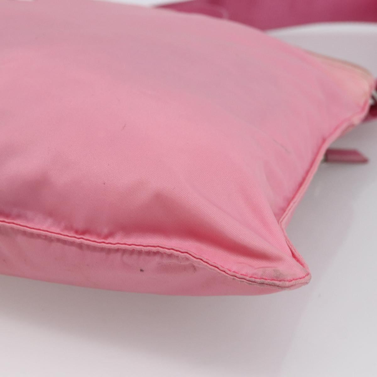 PRADA Shoulder Bag Nylon Leather Pink Silver Auth LNZ333