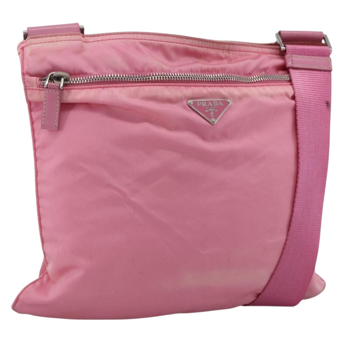 PRADA Shoulder Bag Nylon Leather Pink Silver Auth LNZ333