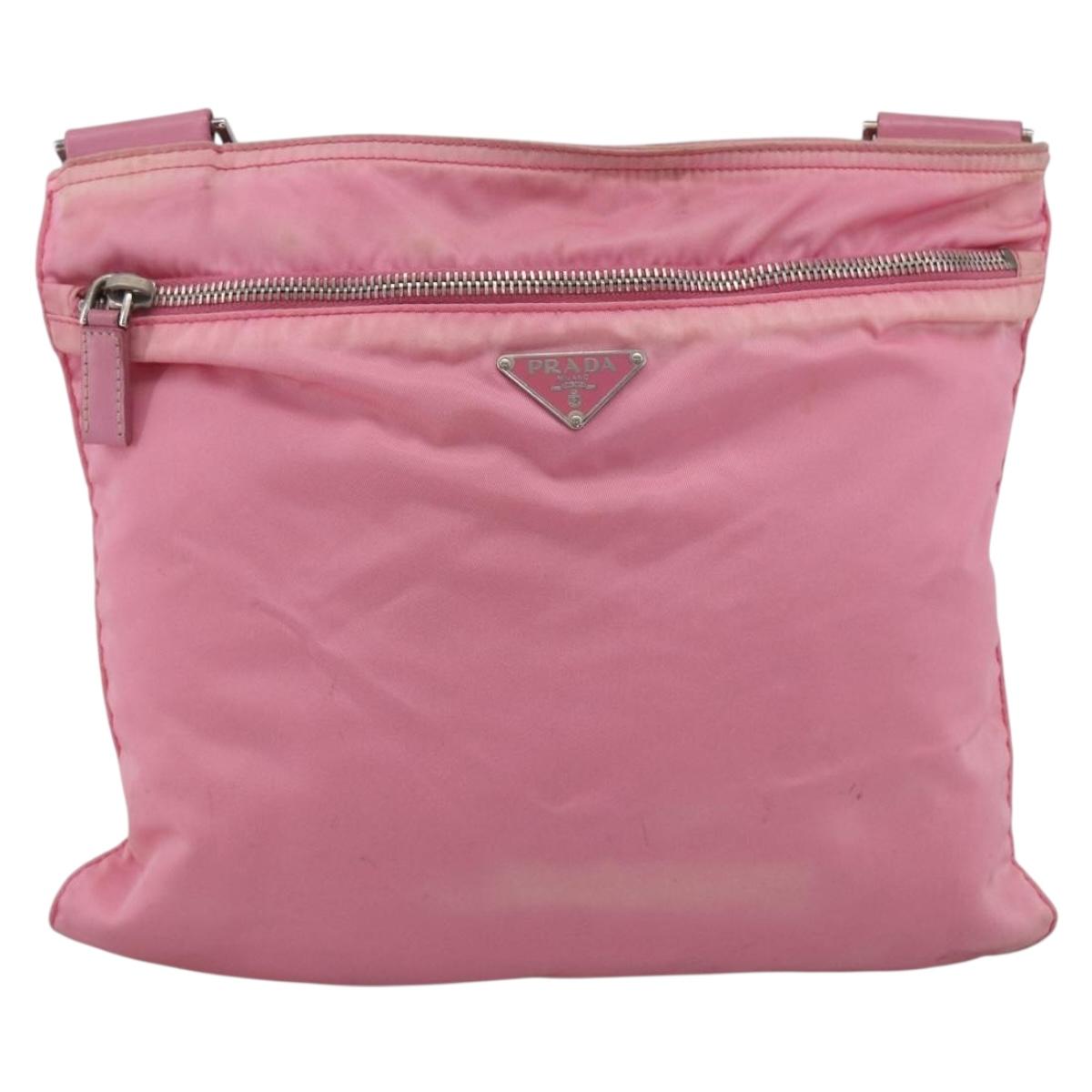 PRADA Shoulder Bag Nylon Leather Pink Silver Auth LNZ333