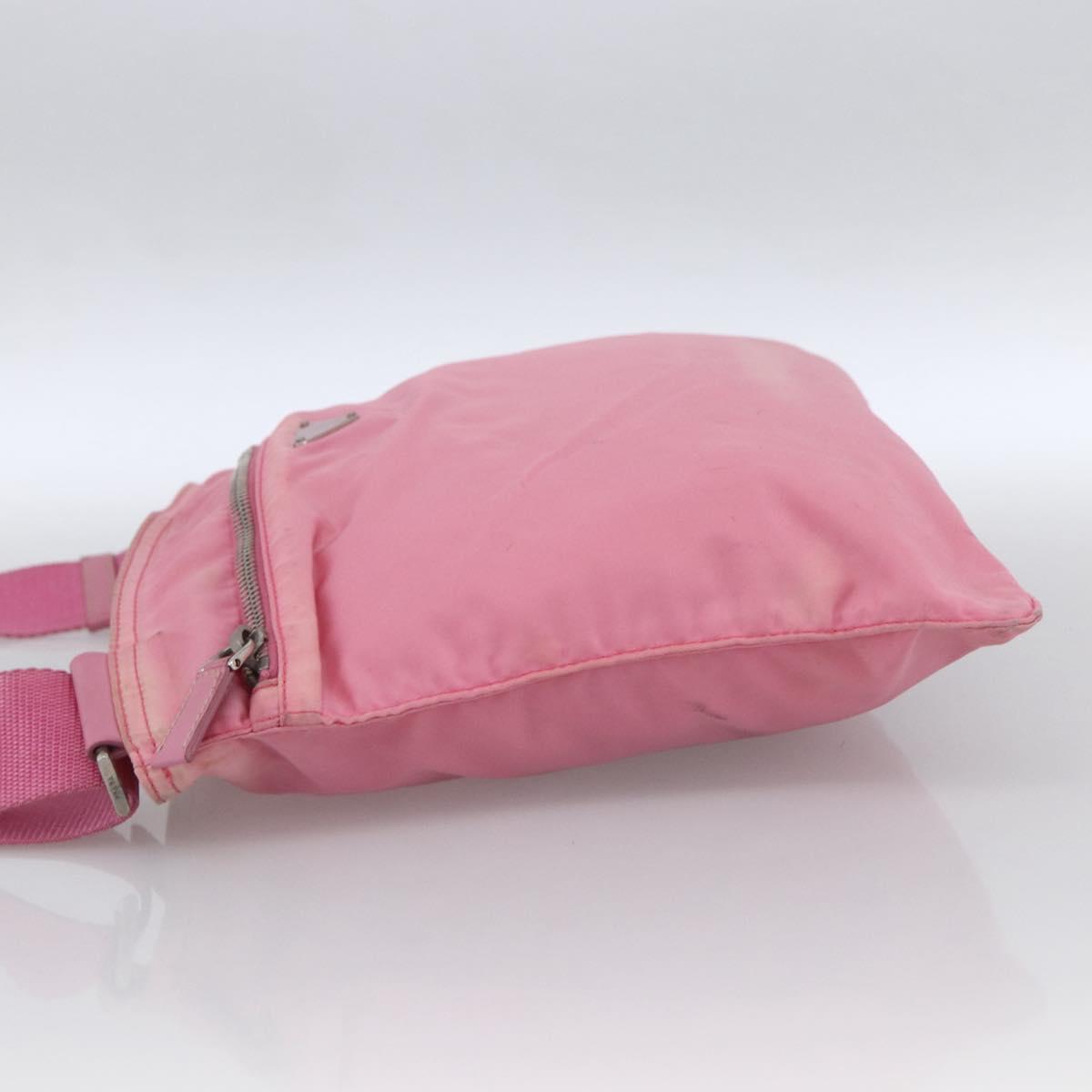 PRADA Shoulder Bag Nylon Leather Pink Silver Auth LNZ333