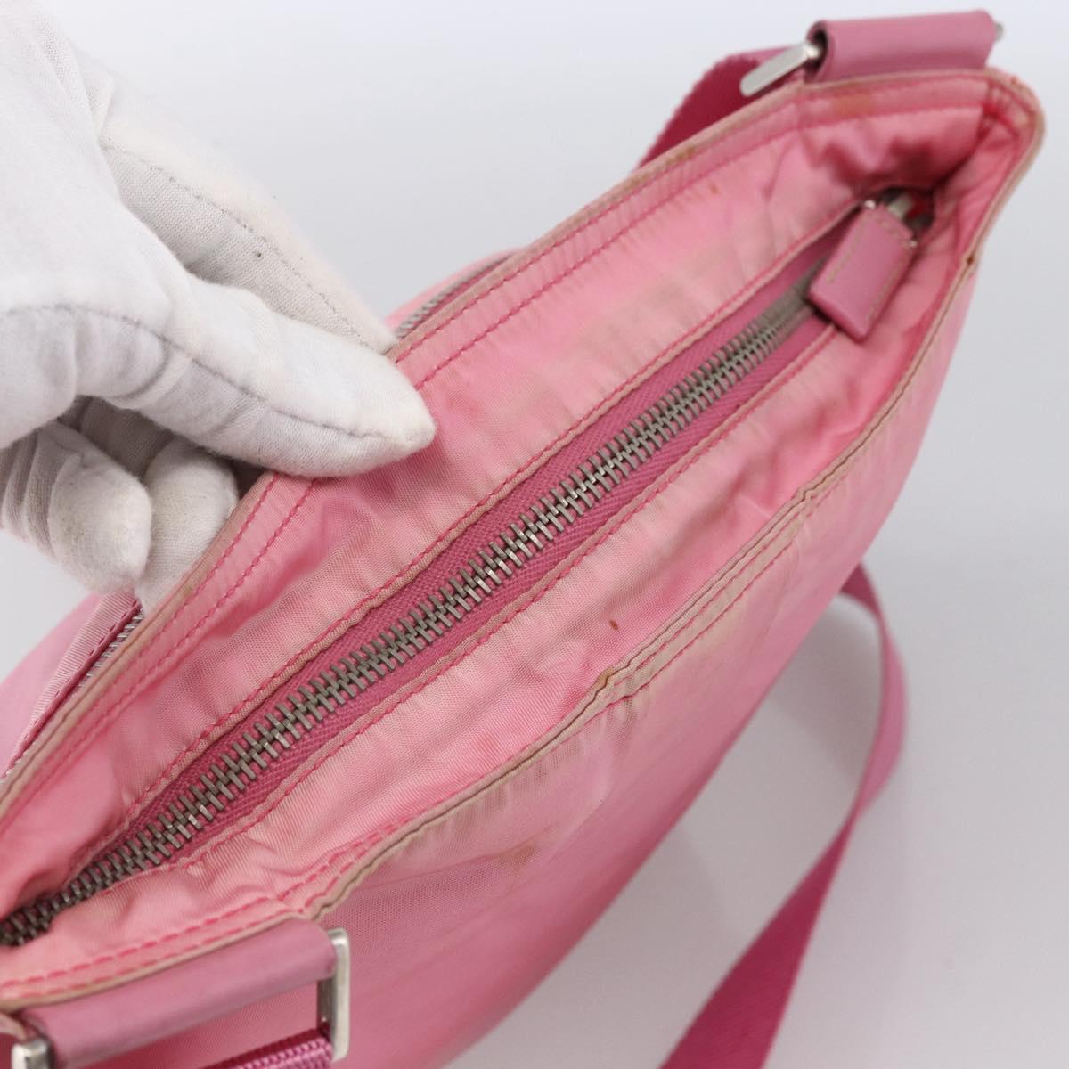 PRADA Shoulder Bag Nylon Leather Pink Silver Auth LNZ333