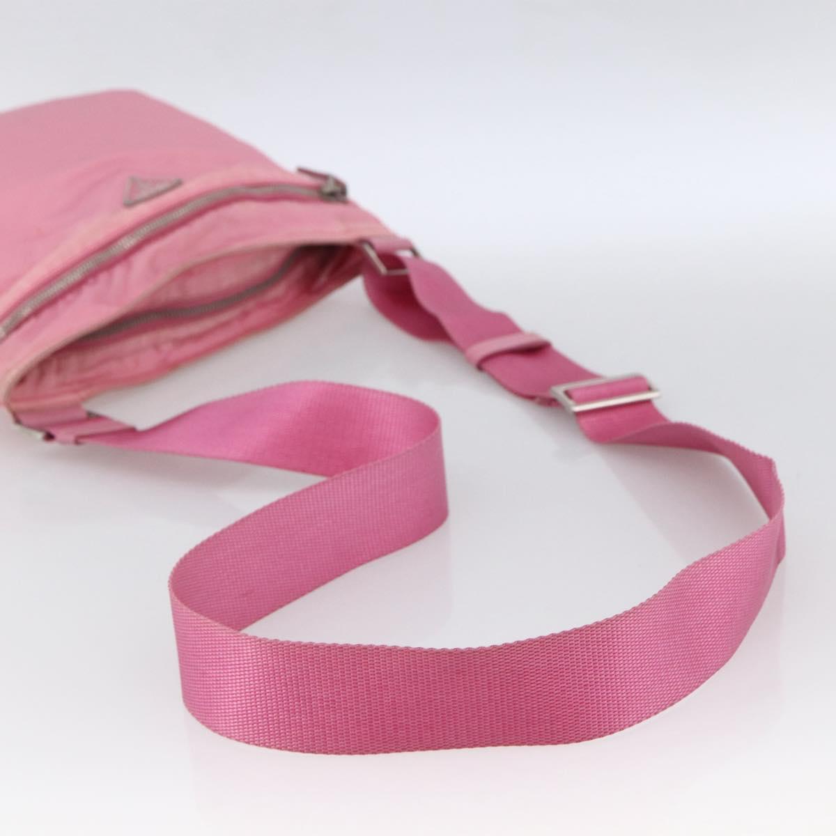PRADA Shoulder Bag Nylon Leather Pink Silver Auth LNZ333