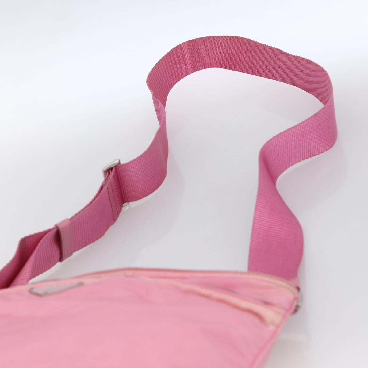 PRADA Shoulder Bag Nylon Leather Pink Silver Auth LNZ333