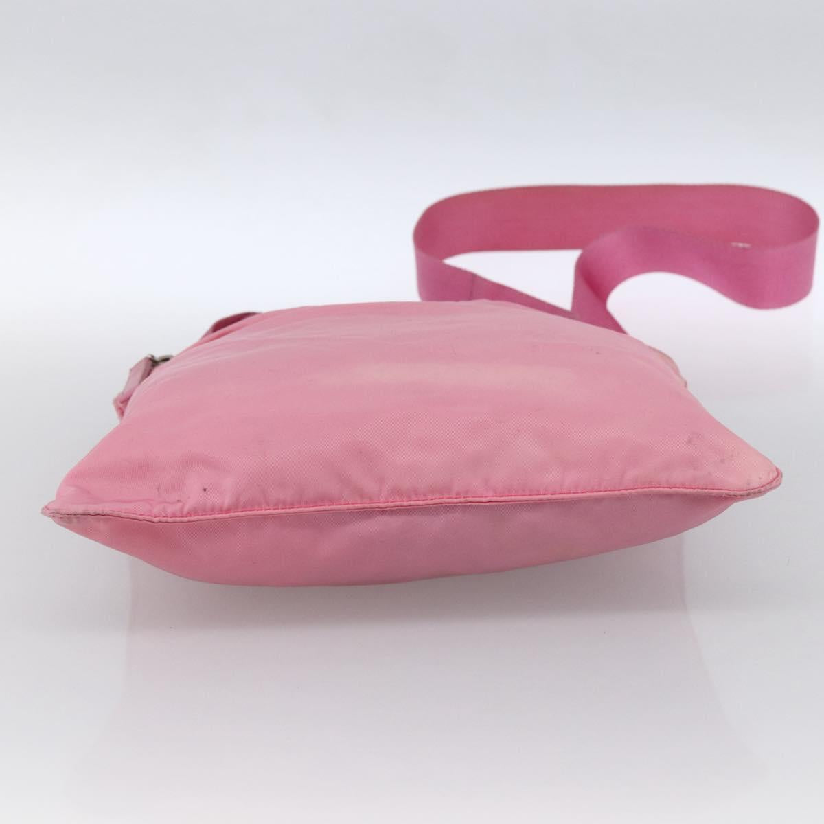 PRADA Shoulder Bag Nylon Leather Pink Silver Auth LNZ333